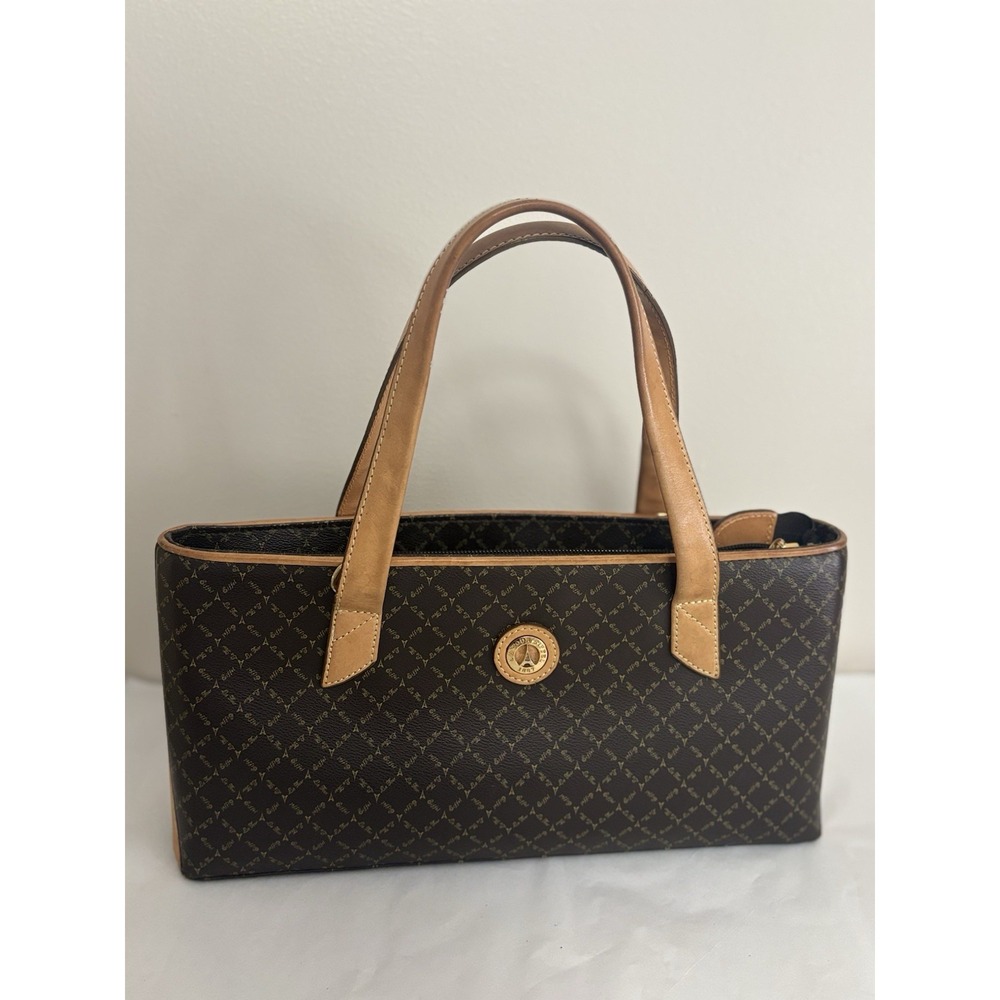 Rioni Moda Italia Handbag Womens Brown Monogram Shoulder Bag Tan Leather Satchel